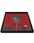 Vassoio quadrato con Mosaico e Ghepardi colore Rosso (25x25)