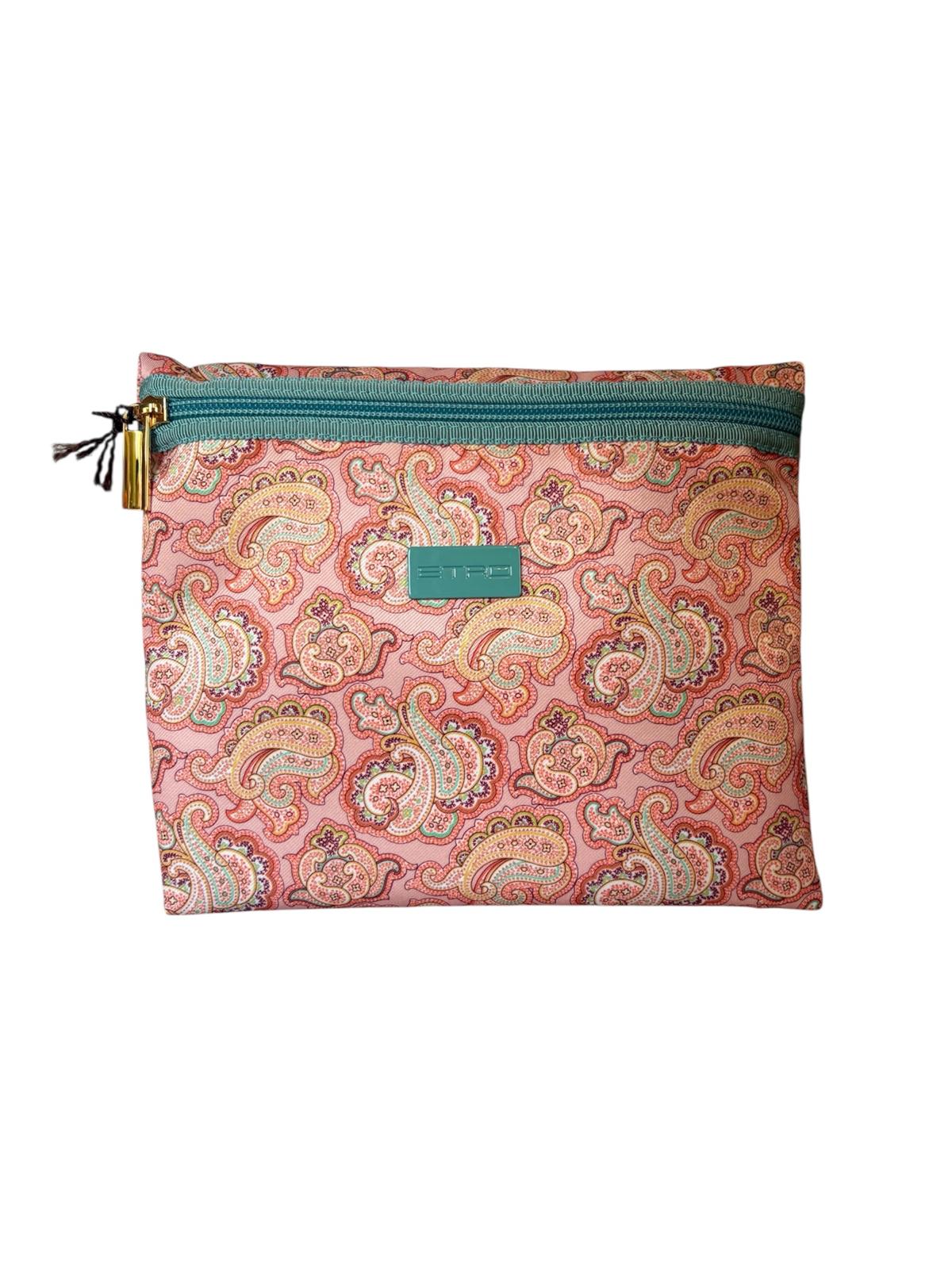 Pochette Etro Busta Grande Piatta con cerniera frontale Azzurro Rosa