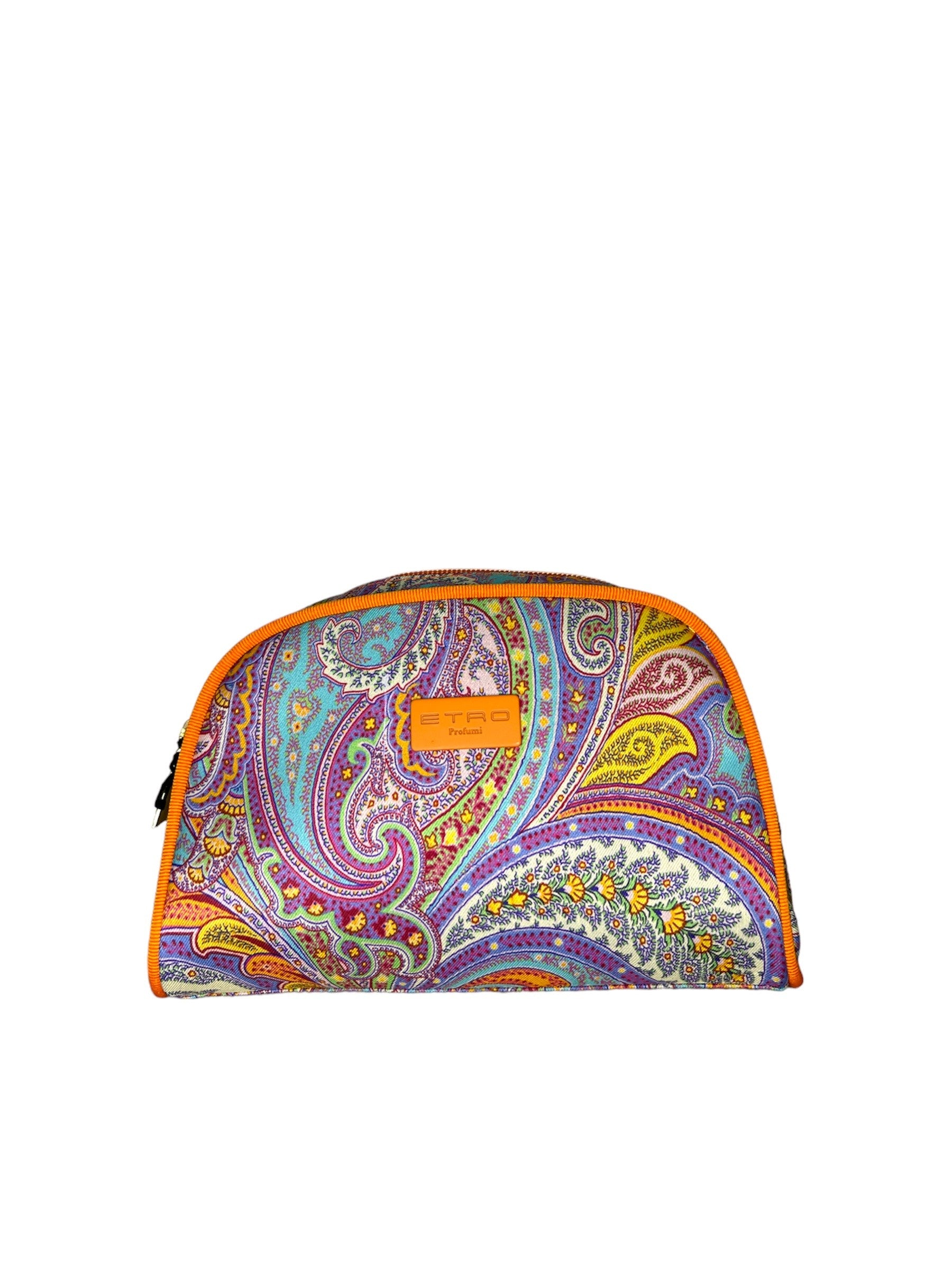 Trousse stondata paisley con bordi arancio