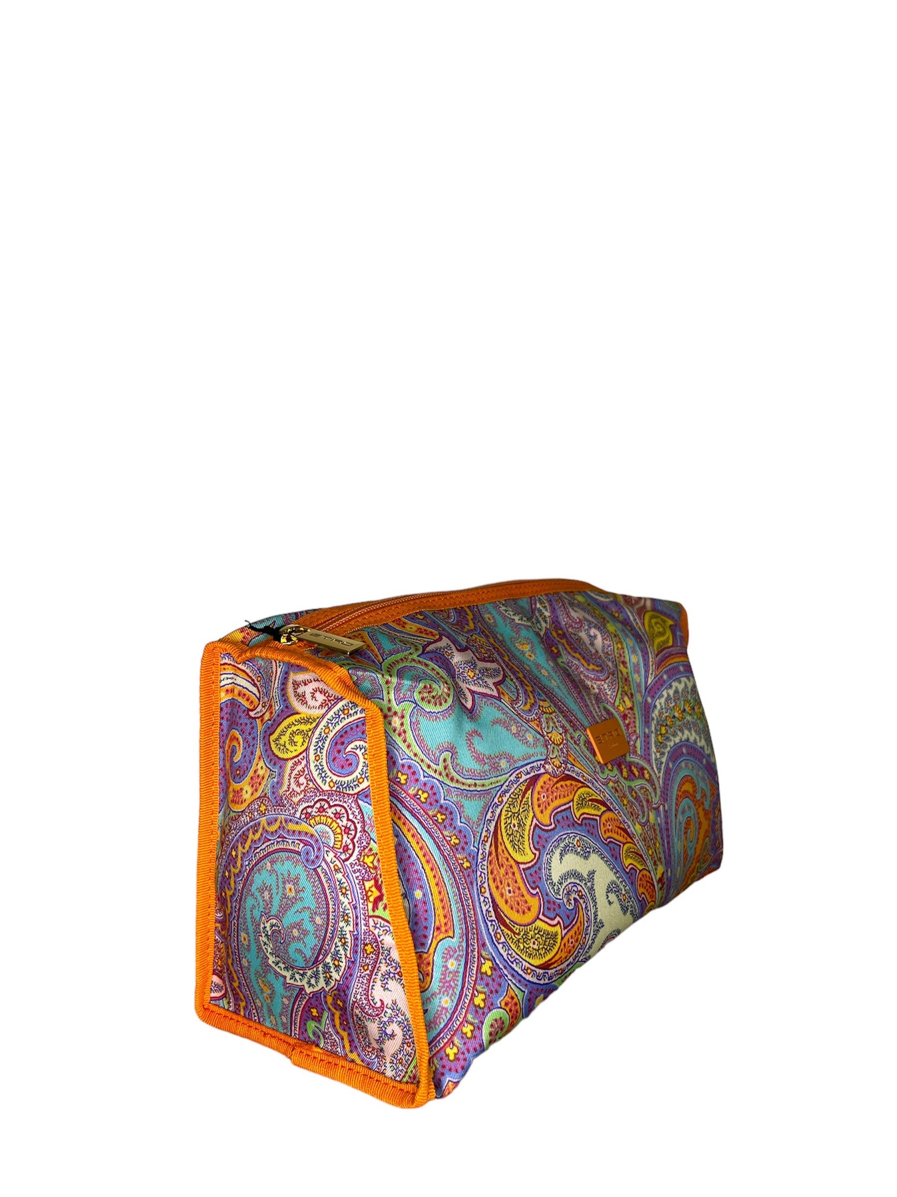 Trousse trapezio paisley con bordi arancio