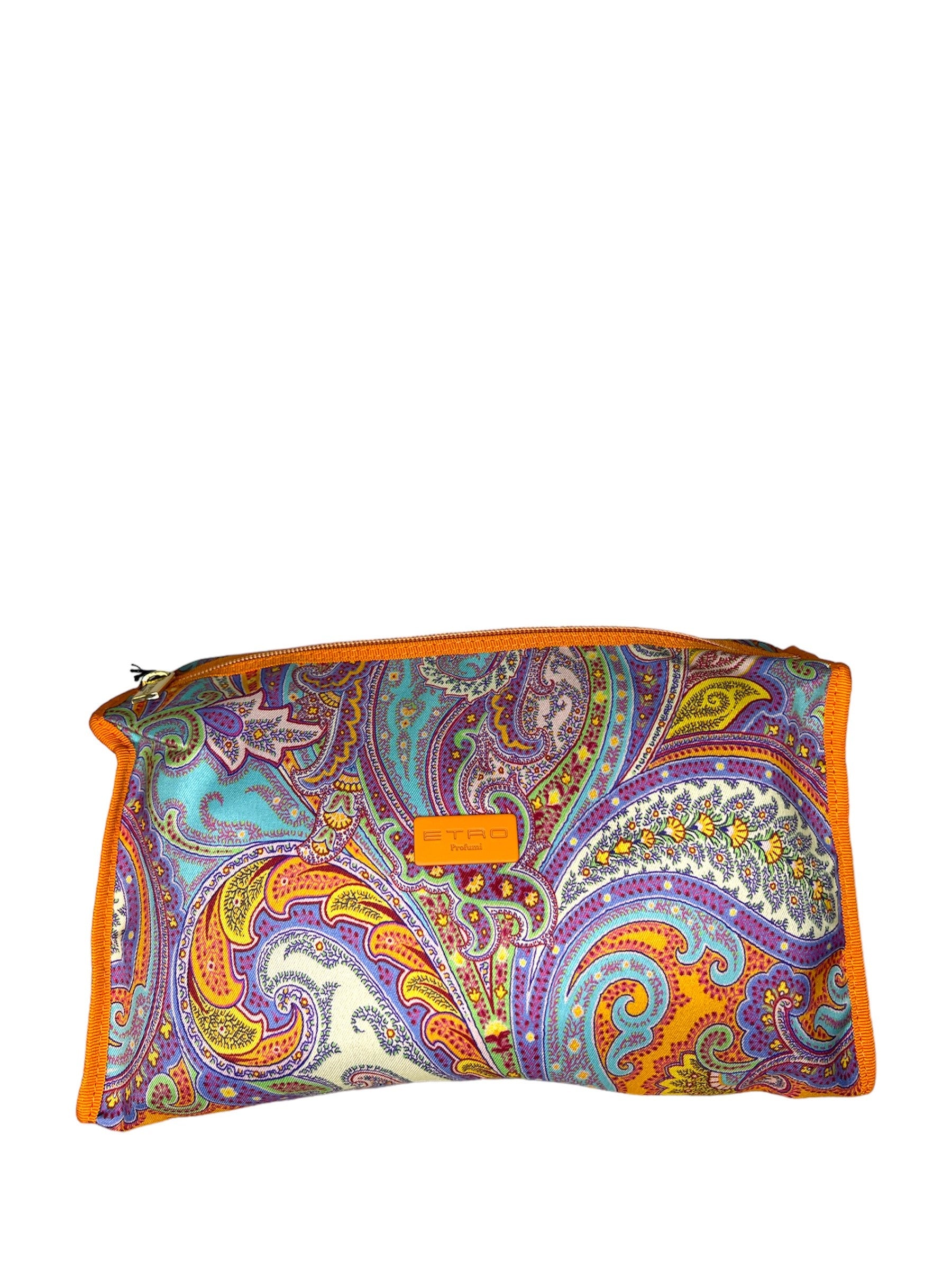 Trousse trapezio paisley con bordi arancio