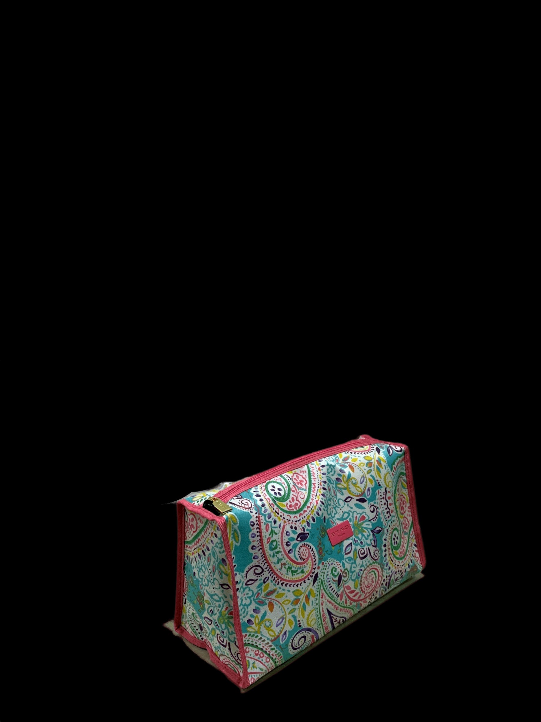 Trousse trapezio paisley con bordi rosa