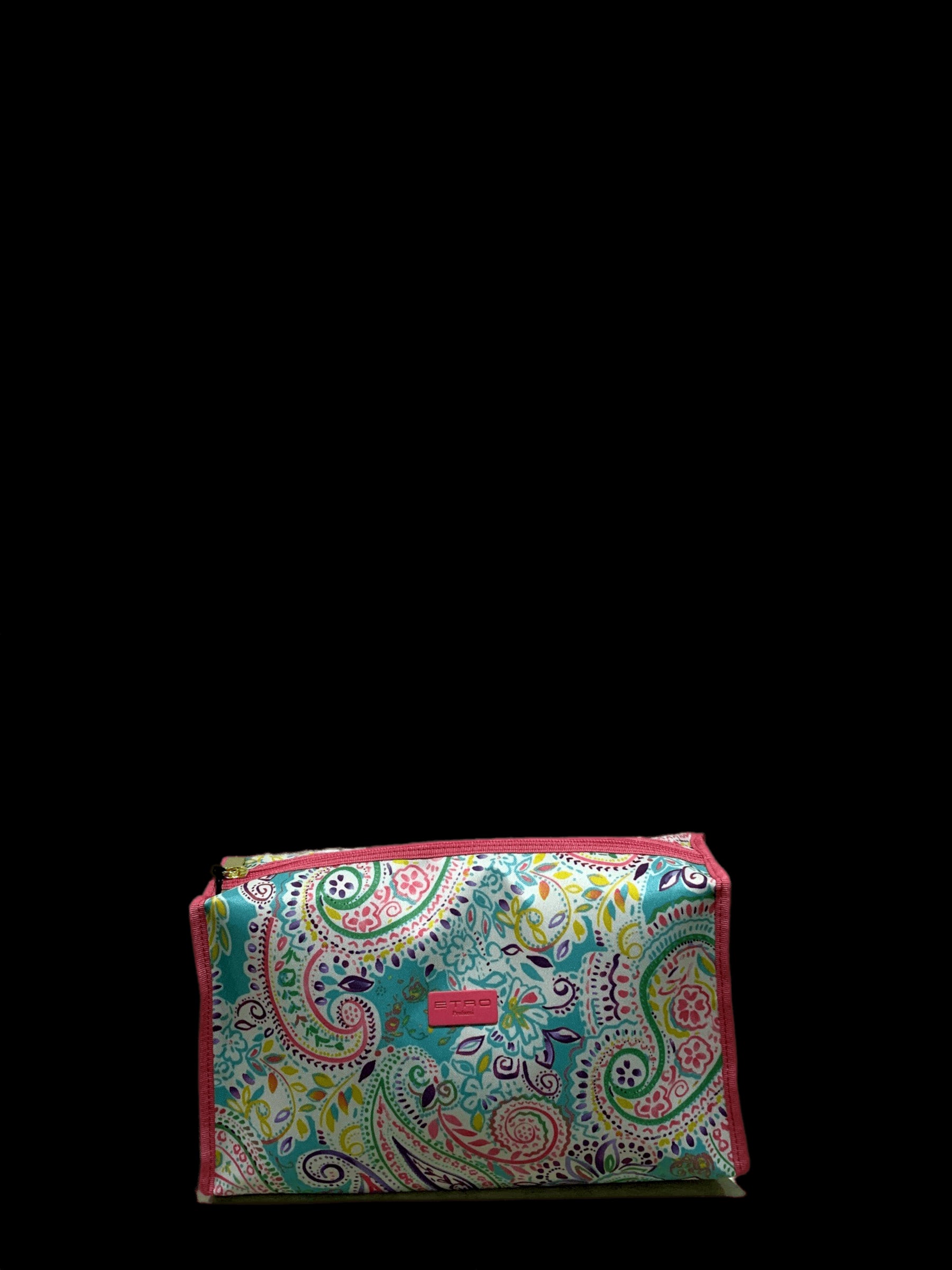 Trousse trapezio paisley con bordi rosa