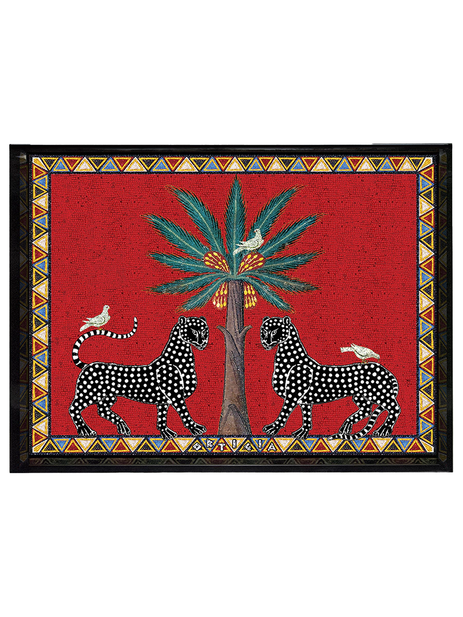 Vassoio largo con Mosaico e Ghepardi colore rosso (38x28)