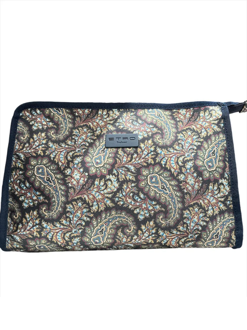 Pochette Etro porta trucco grande fantasia Paisley blu notte